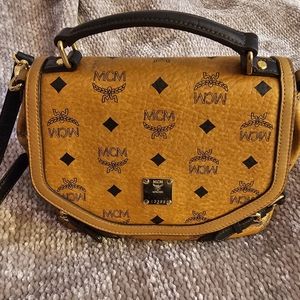 MCM Cognac Monogram Visetos 2way Flap Messenger 231058 Brown Cross Body Bag